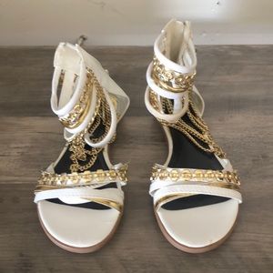 White and gold gladiator chain sandals